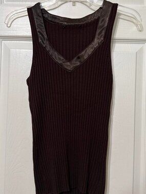 Brown ribbed bodycon top with satin trim #bodycon #party